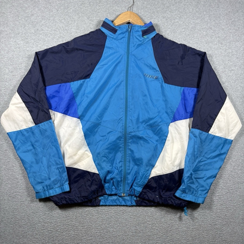 Vintage 90s Nike Gray Tag Colorblock Windbreaker Jacket Packable Hood Mens L